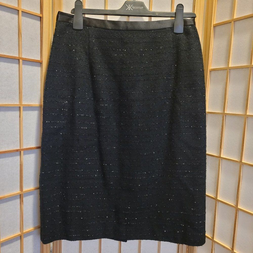 Donna Morgan Metallic Black Lined Pencil Skirt Sz 16 NWT